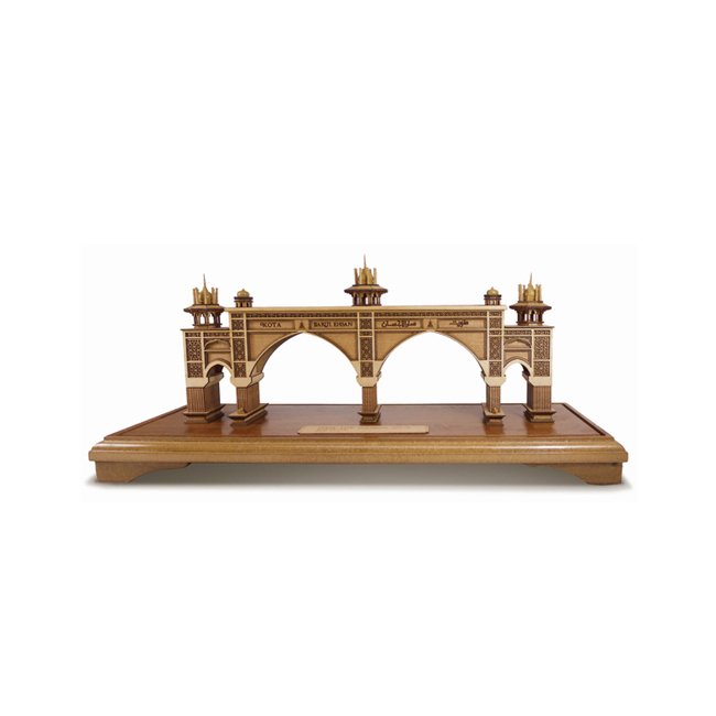 3D Wooden Miniature Moorish Double-Arch Gateway on Display Base