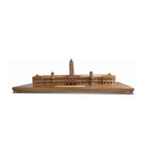 3D Wooden Miniature Colonial Heritage Building with Clock Tower on Display Base