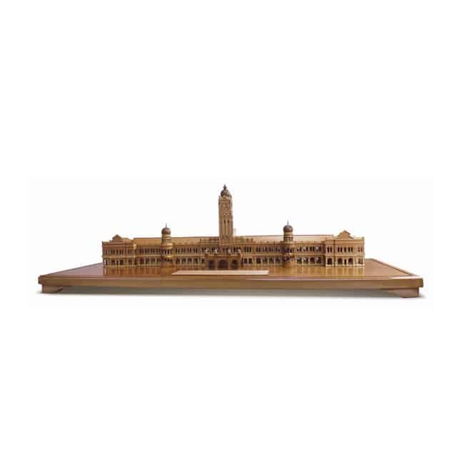 3D Wooden Miniature Colonial Heritage Building with Clock Tower on Display Base