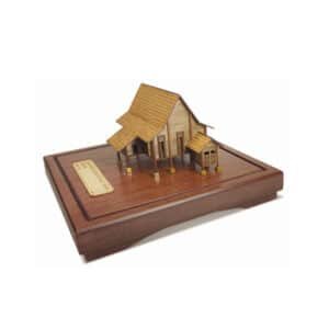 3D Wooden Miniature Kampung House on Stilts on Display Base