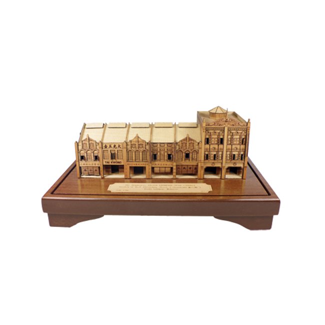 3D Wooden Miniature Row of Heritage Shophouses on Display Base