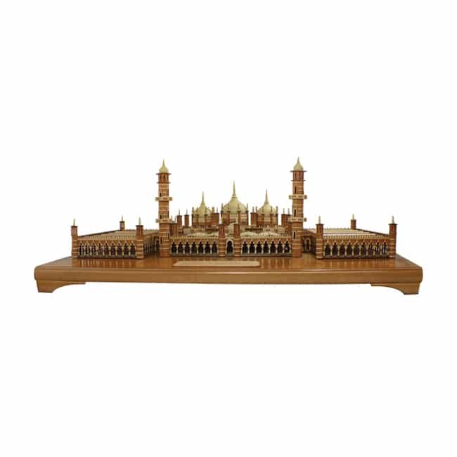 3D Wooden Miniature Mosque with Domes and Minarets on Display Base