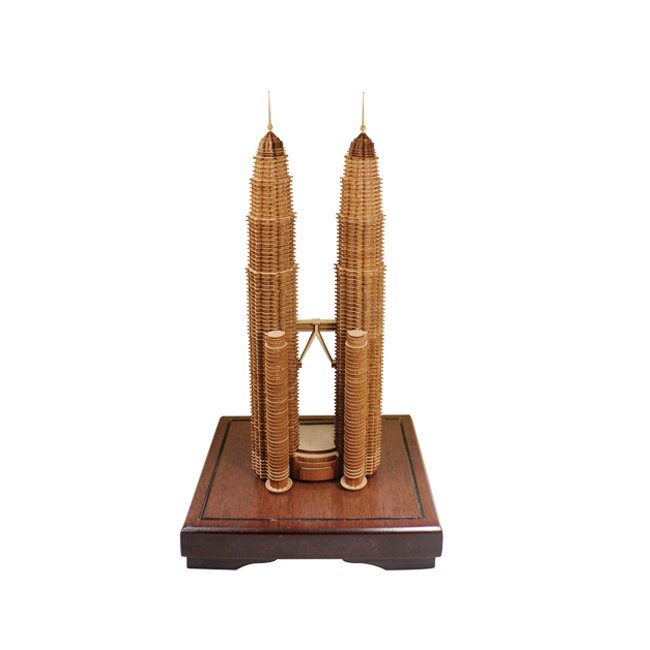 3D Wooden Miniature Petronas Twin Towers on Display Base
