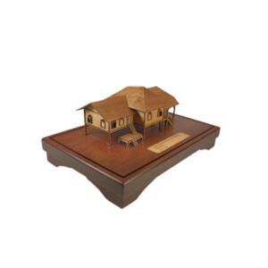 3D Wooden Miniature Kampung House with Verandah on Display Base