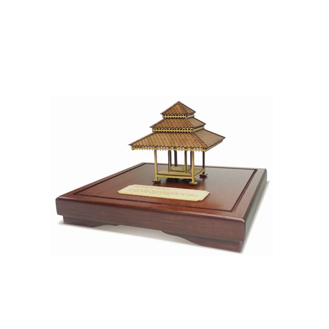 3D Wooden Miniature Multi-Tier Pavilion on Display Base