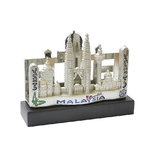 Silver-Finish Malaysia Landmarks Desk Card Holder