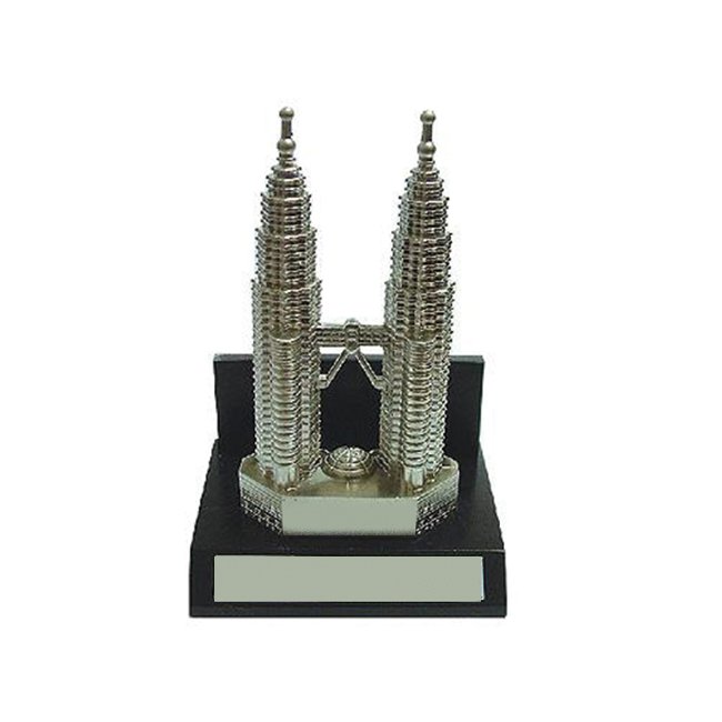 Silver-Finish Petronas Twin Towers on Black Base