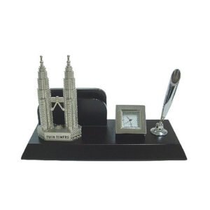 Petronas Twin Towers Desk Set with Clock and Pen Holder