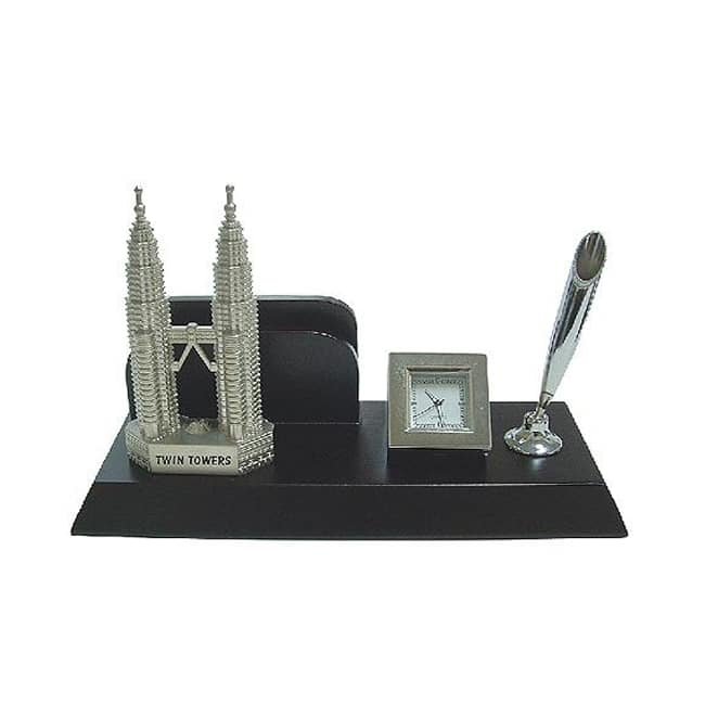 Petronas Twin Towers Desk Set with Clock and Pen Holder