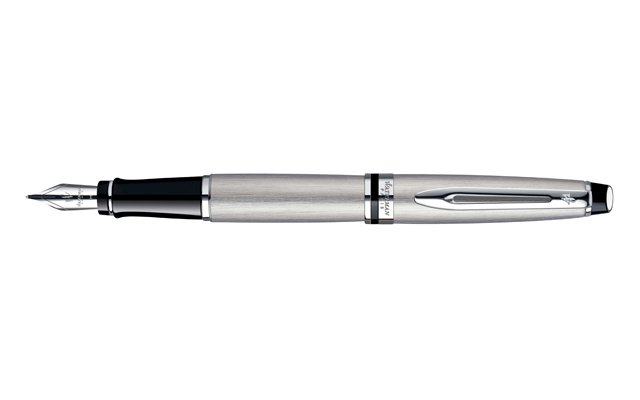 Brushed Steel Fountain Pen with Black Cap