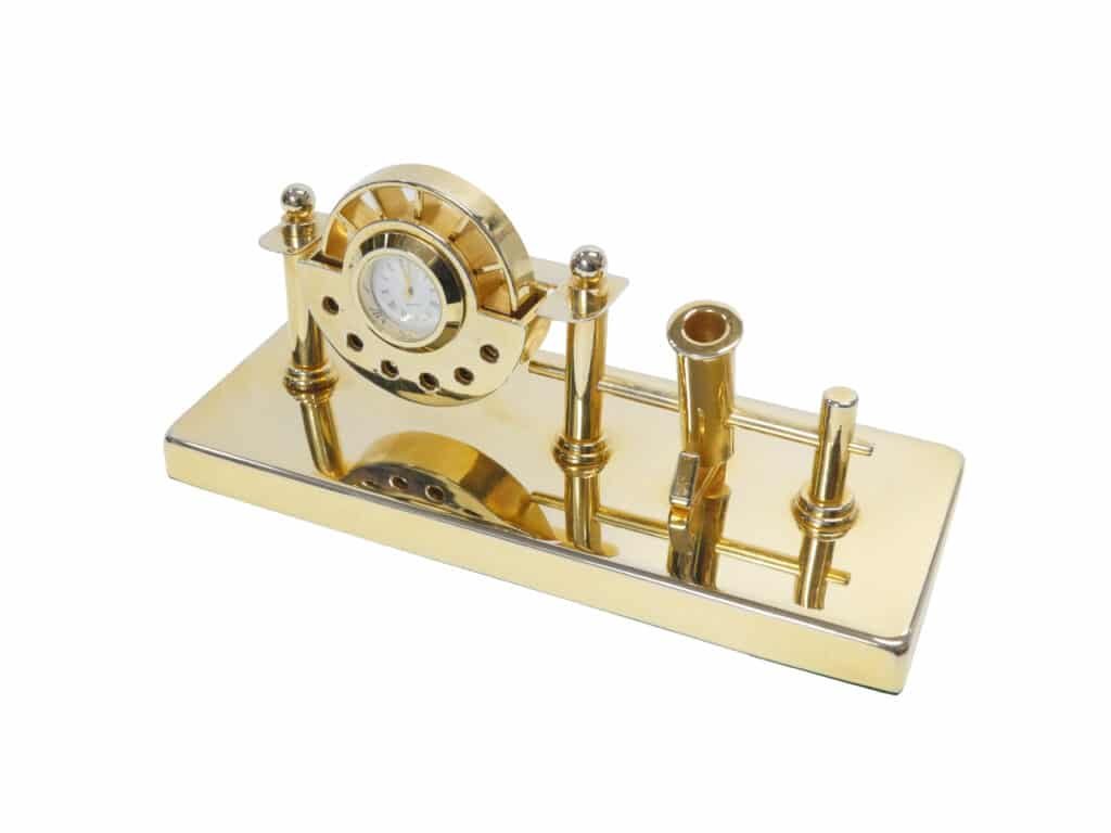 Gold-Tone Pen Stand with Clock