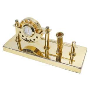Gold-Tone Pen Stand with Clock