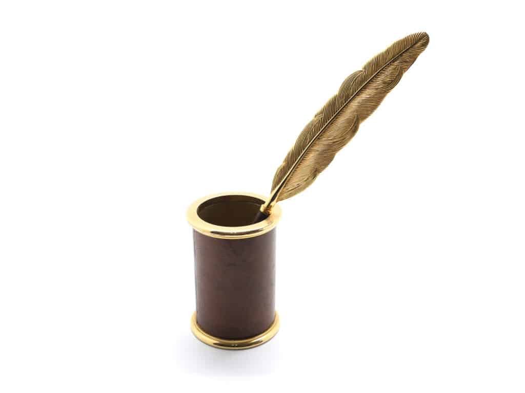 Executive Pen Cup with Gold Feather Quill