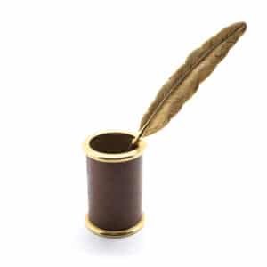 Executive Pen Cup with Gold Feather Quill