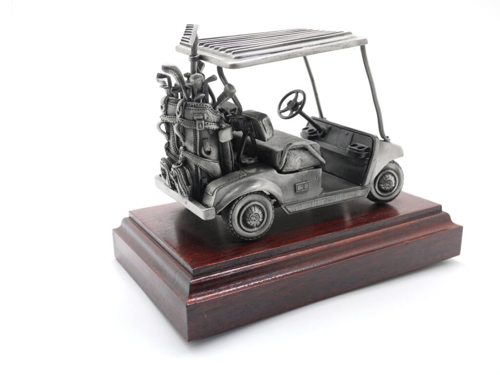 Pewter Golf Buggy on Wooden Base