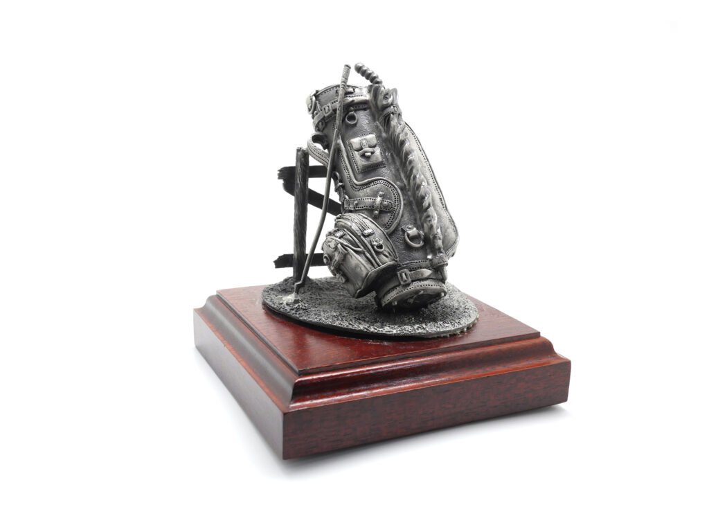 Pewter Golf Bag Scene Square Base