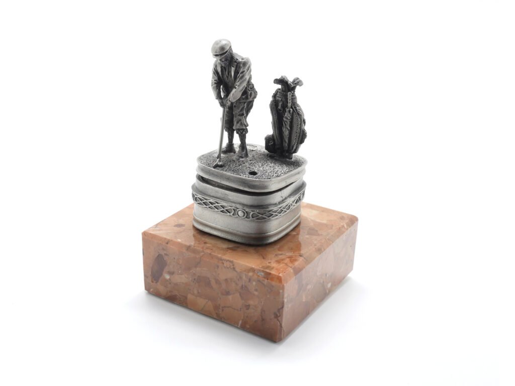 Pewter Golfer and Bag on Marble-Look Base