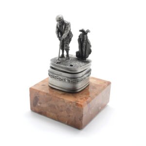 Pewter Golfer and Bag on Marble-Look Base