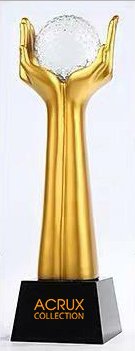 Acrux Gold Hands Holding Crystal Globe Trophy HMGT66