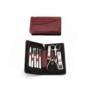 Manicure Set in Burgundy Leather-Look Zip Case