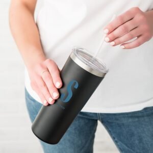 Personalised Matte Black Tumbler with Straw