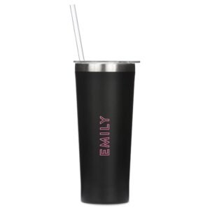 Personalised Matte Black Tumbler with Straw