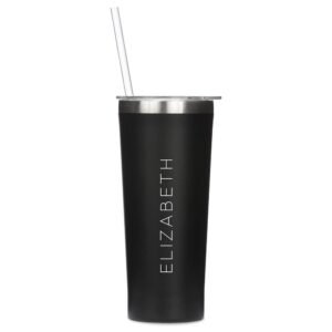 Personalised Matte Black Tumbler with Straw