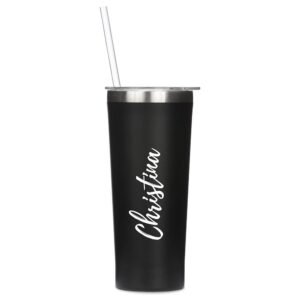 Personalised Matte Black Tumbler with Straw