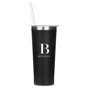 Personalised Matte Black Tumbler with Straw