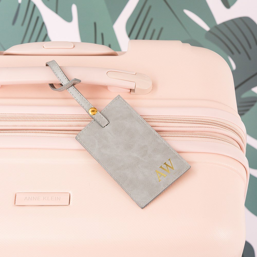Monogram Leather-Look Luggage Tag with Gold Initials