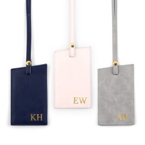 Monogram Leather-Look Luggage Tag with Gold Initials