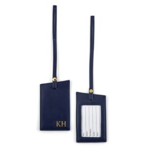 Monogram Leather-Look Luggage Tag with Gold Initials