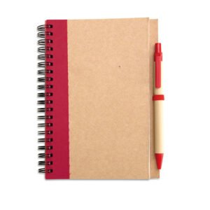 Spiral Kraft Notebook with Colour Spine and Paper Pen
