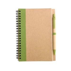 Spiral Kraft Notebook with Colour Spine and Paper Pen