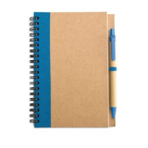 Spiral Kraft Notebook with Colour Spine and Paper Pen