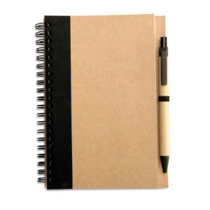 Spiral Kraft Notebook with Colour Spine and Paper Pen