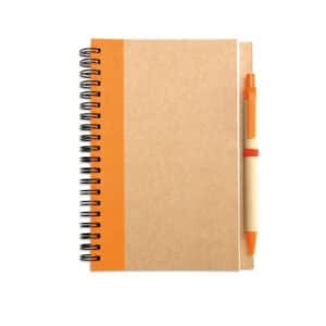 Spiral Kraft Notebook with Colour Spine and Paper Pen