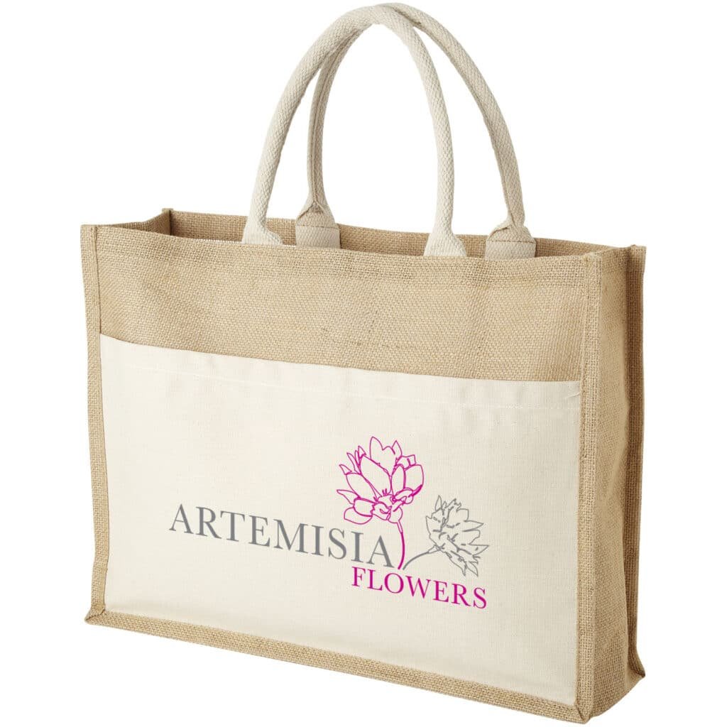 Jute Tote Bag with Cotton Front Pocket