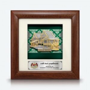 Framed Relief Plaque Traditional House on Green Songket