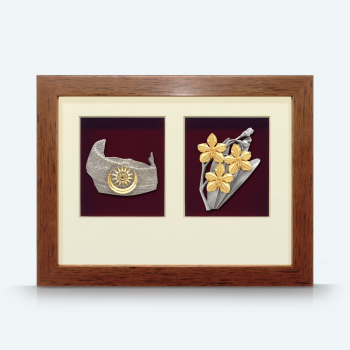 Framed Relief Plaque Headdress and Frangipani Two-Panel