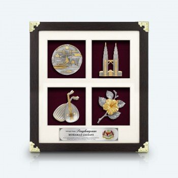 Framed Relief Plaque Four-Panel Malaysian Icons