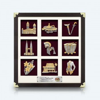 Framed Relief Plaque Nine-Panel Malaysian Heritage