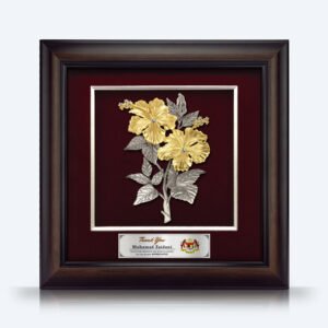 Framed Relief Plaque Gold Hibiscus Bouquet