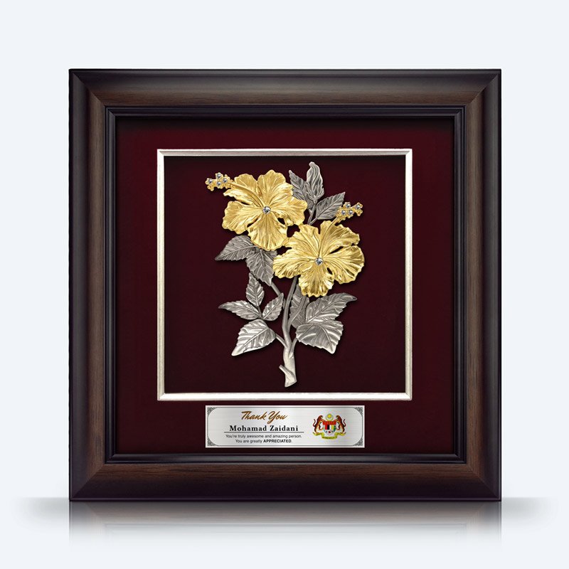 Framed Relief Plaque Gold Hibiscus Bouquet