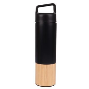Black Bottle with Bamboo Base and Carry Loop Lid
