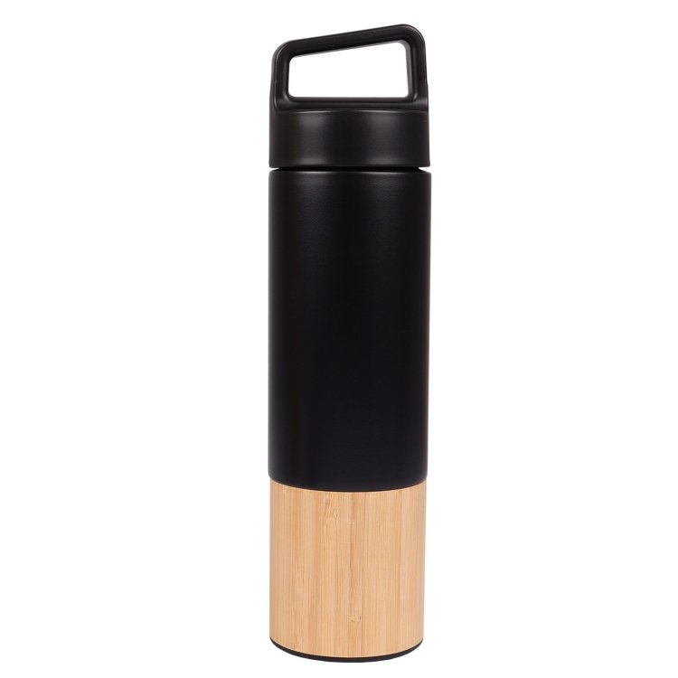 Black Bottle with Bamboo Base and Carry Loop Lid