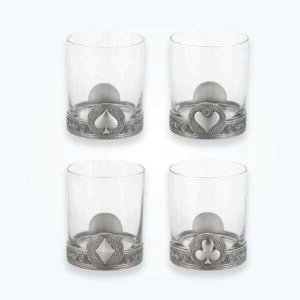 Card Suit Rocks Glasses with Pewter Base Set of Four