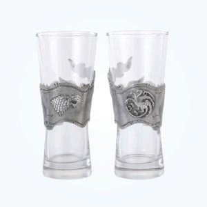 Tall Glasses with Pewter Emblem Bands