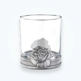 Rocks Glass with Pewter Rose Base