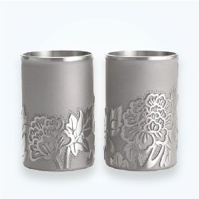 Pewter Tumbler Pair with Peony Relief
